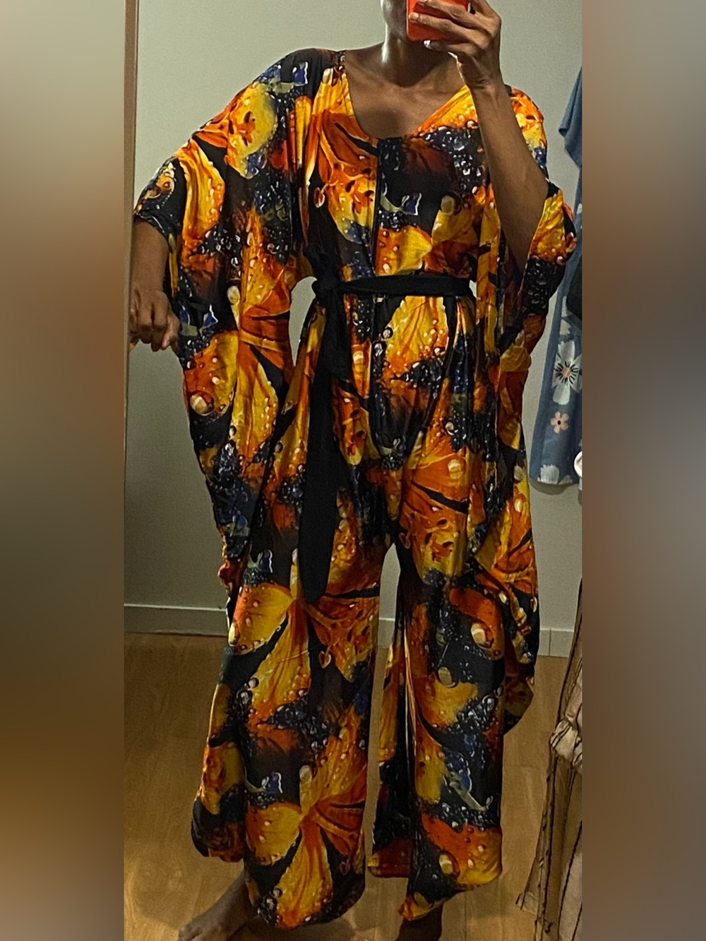 Abstract Orange & Black Wide-Leg  bubu Jumpsuit